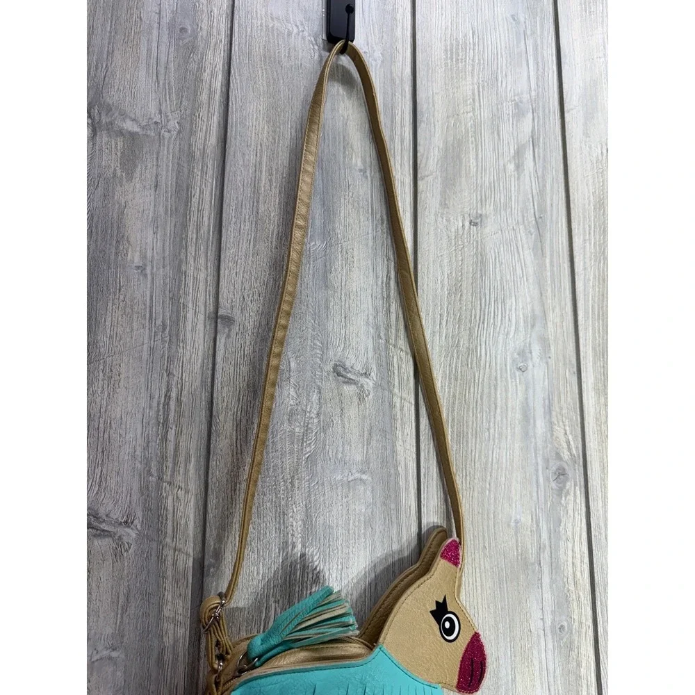 Llama Pinata Crossbody Bag Gold Faux Leather Fringe Novelty Purse Festival Bag